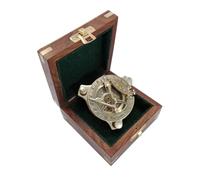 Antique Brass Sundial Compass with Wooden Box - Vintage Nautical Maritime Collectible Engraved West London