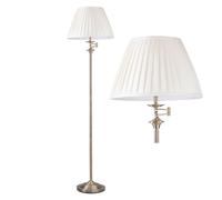 Antique Brass Swing Arm Floor Lamp with White Pleated Shade First Choice Lighting Gold One Size