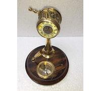Antique Brass Table top Clock with Compass Armillary Sphere Globe Clock Desk top Wooden Base