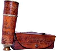 Antique Brass Telescope Dollond London 1920 Collapsible Pirate Spyglass with Imprinted Leather Case, Gifting Spyglass for Kids Travellers Adventure Enthusiasts, Collectible 17''