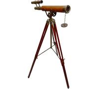 Antique Brass Telescope Leather Coverd Tube Double Barrel Nautical Adjustable Floor Standing Wooden Tripod Home Decorative