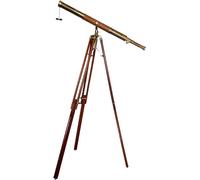 Antique Brass Telescope U.S.Navy Brown Leather Nautical Floor Standing Wooden Tripod Telescope.