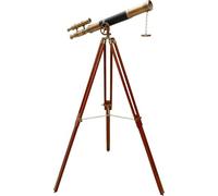 Antique Brass Telescope Vintage Double Barrel Black Leather with Wooden Tripod Stand Nautical Spyglass Telescope