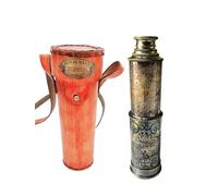 Antique Brass Telescope with Leather Box - Handheld Nautical Telescope Brass Finish Design Engraved Spyglass for Decor, Gifting, Collectors, Maritime Enthusiasts (Shiny Black, 24 inch)