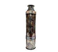 Antique Brass Telescope with Leather Box - Handheld Nautical Telescope Brass Finish Design Engraved Spyglass for Decor, Gifting, Collectors, Maritime Enthusiasts (Medievel Black, 24 inch)