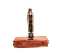 Antique Brass Telescope with Leather Box - Handheld Nautical Telescope Brass Finish Design Engraved Spyglass for Decor, Gifting, Collectors, Maritime Enthusiasts (Black with Copper, 24 inch)