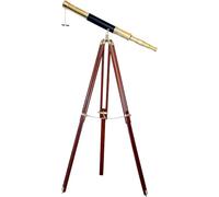 Antique Brass Telescope with Tripod 55'' Shiny Finish Black Leather in Center Nautical Floor Standing Home Decor