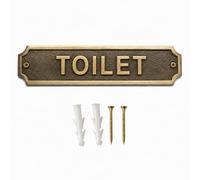 Antique Brass TOILET Door Sign - 22 x 5 cm Metal Restroom Identification Plaque with Raised Lettering & Fixing Holes for Home, Office, Hotel, Restaurant, Café, School, Clinic & Public Buildings