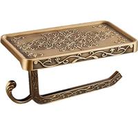 Antique Brass Toilet Paper Holder with Shelf, Aluminum Wall Mount Toilet Tissue Holder with Cell Phone Storage and Hook,Bathroom Toilet Paper Holder Modern Style & Rustproof（Aluminum Bronze）