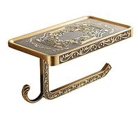 Antique Brass Toilet Roll Holder with Phone Shelf Wall Mounted