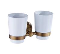 Antique Brass Toothbrush Double Cup Holder Ceramic Mouthwash Cup Holder Set Toothbrush Holder Bathroom, Vintage Gold