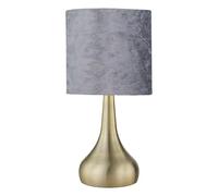 Antique Brass Touch Operated Table Lamp or Bedside Light, Modern Design, Height 36cm, Grey Crushed Velvet Shade, LED Compatible