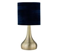 Antique Brass Touch Operated Table Lamp or Bedside Light, Modern Design, Height 36cm, Navy Blue Crushed Velvet Shade, LED Compatible
