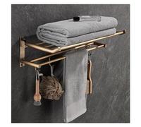 Antique Brass Towel Holder, Wall Mounted Shelf with Bars and Hooks, Rustproof Lavatory Hanger for Kitchen, Toilet, Shower