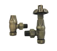 (Antique Brass) Traditional Thermostatic TRV Antique Design Angled Radiator Rad Valves Pair