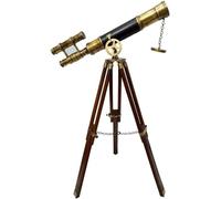 Antique Brass Tripod Telescope with Leather Sheathed Wood Adjustable Stand Nautical Home Decor Vintage Telescopes Vintage Replica Brass Nautical Telescope | Spyglass & Collectible Decor