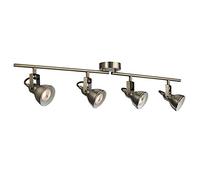 Antique Brass Vintage Retro 4 Lamp Split Bar Adjustable Spot Light | Requires 4 x GU10 Bulbs (Not Included) | Gloss White Inner Shades