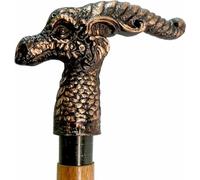 Antique Brass Walking Stick with Solid Brass Dragon Brown Handle Cane for Elderly & Unisex