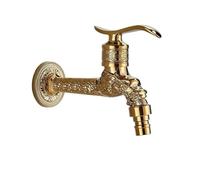 Antique Brass Wall Faucet for Bathroom & Garden - Single Hole Dragon Carving Tap - Polished Golden Finish Perfect for Outdoor Pool and Bidet Use