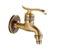 Antique Brass Wall Faucet Luxury Decorative Garden Tap Bathroom Sink Faucet Washer Hose Connector Vintage Outdoor Water Spigot Heavy Duty DX003