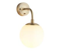 Antique Brass Wall Light & Opal Glass Shades - Single Bulb Downwards Sconce