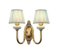 Antique Brass Wall Lights with Fabric Shade 2-Lights Vintage Farmhouse Wall Mounted Light Blue Wall Sconce Indoor for Living Room Hallway Stairway Porch