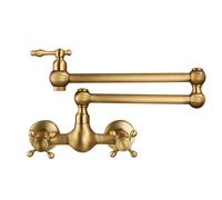 Antique Brass Wall-Mounted Pot Filler Faucet, 8-Inch Kitchen Tap with Dual Joint Swing Arm, Hot & Cold Water, Two-Hole Design for Enhanced Flexibility