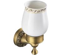 Antique Brass Wall Mounted Toothbrush Holder with Ceramic Cups - Oil Rubbed Bronze Bathroom Cup Holder, Solid Brass Tumbler Rack with Mounting Hardware