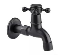 Antique Brass Wall Mounted Washing Machine Tap Black Cold Water Utility Faucet with Cross Handle G1/2 Thread Outdoor Garden Spigot for Bathroom Laundry Balcony