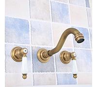 Antique Brass WallMounted Bathroom Faucet 3Hole Dual Ceramic Handle Versatile for Bathtub & Sink Modern Vintage Style for Kitchen & Bathroom