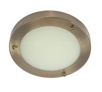 Antique Brass & White Frosted Glass Bathroom Round Flush Ceiling Light 185mm | 1 x G9 Capsule Lamp Bulb Required (Not Included) | IP44 Rated | Suitable for Outdoor Use