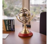 Antique Brass Zodiac Armillary Sphere Globe with Wooden Display | Pirate Ship Decor - Small Vintage Nautical Accent