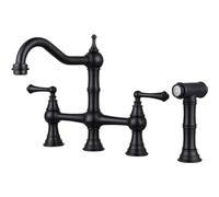 Antique Bronze B Kitchen Faucet with Bridge Design PullOut Side Sprayer Elegant Mixer Tap for Modern Kitchens and Stylish Kitchen Sink Fixture