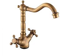 Antique Bronze Brass Kitchen Sink Mixer Tap Dual Lever Swivel Spout Faucet with Hoses Georgian Style Basin Tap for Traditional Kitchens