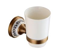 Antique Bronze Brass Toothbrush Holder Cup Holder with White Ceramic Tumbler, Wall Mounted Bathroom Hardware Accessories,Porcelain Design