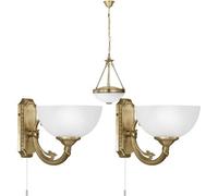 Antique Bronze Ceiling Pendant Light With Matching Wall Sconces And Satin Glass Shades