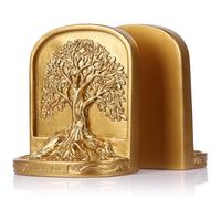 Antique Bronze Color Tree of Life Bookends Set, 2 Decorative Bookends for Shelves or Bookcase, Non-Skid Heavy Bookends for Desktop Shelf Decor, Library Office Decor, Home Décor Gift (Gold)