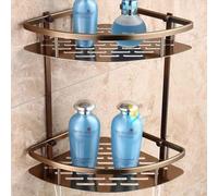 Antique Bronze Corner Shower Caddy - Double-layer Aluminum Storage Rack With Hook, Triangle Design For Shampoo & Shower Gel, Ideal For Bathroom & Kitchen Shelves