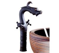 Antique Bronze Dragon Carved High End Basin Faucet Dual Handle Luxury Elegant Bathroom Washbasin Mixer Tap，Black Tall