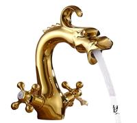 Antique Bronze Dragon Carved High End Basin Faucet Dual Handle Luxury Elegant Bathroom Washbasin Mixer Tap，Gold Short