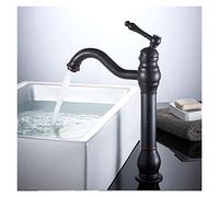 Antique Bronze High Copper Bathroom Basin Faucet Single Handle Hot and Cold Water European (Black Oil Brushed)