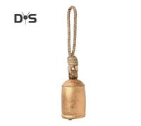(antique bronze, L) Metal Vintage Bells with Jute Hanging Rope Decorative Cow Bell Metal Wind Chimes with Melodious Sound for Weddings Parties And Christmas Wreaths