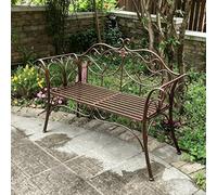 Antique Bronze Metal Garden Bench - Iron Double Outdoor Chair with Backrest, Easy Assembly, Perfect for Courards, Patios, and Balconies