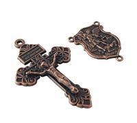 Antique Bronze Rosary Making Crucifix and Saint Michael Centerpiece Set, Ornate Catholic Cross with INRI, 5 Pack