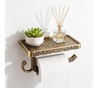 Antique Bronze Toilet Paper Shelf & Hook, Rustproof Aluminum 2-Way Mount