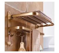 Antique Bronze Wall-Mounted Towel Rack with Hoo & Foldable Shelf Rustproof Aluminium Hand Towel Holder for Bathroom & Kitchen Slish Bathroom Hardware Accessory