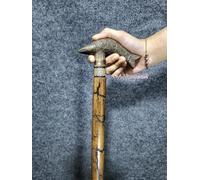 Antique Brown Brass Fish Head Handle Victorian 3 Fold Wooden Walking Stick Cane Vintage Style 36 inches