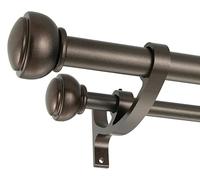 Antique Brown Curtain Rods for Windows 28-48 Inch, Decorative Double Drapery Rods with Cap Finials, 1-Inch Front, 5/8-Inch Back, Adjustable Dual Rods