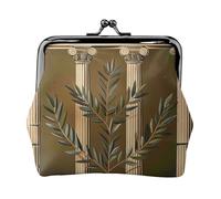 Antique Building in Roman and Printed Leather Kiss-Lock Wallet for Women - Compact and Secure Coin Purse, Black