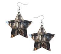 Antique Building Prints Leather star earrings Pendant Stylish and light Lightweight Dangle for Women Girls, One Size, Leather, No Gemstone